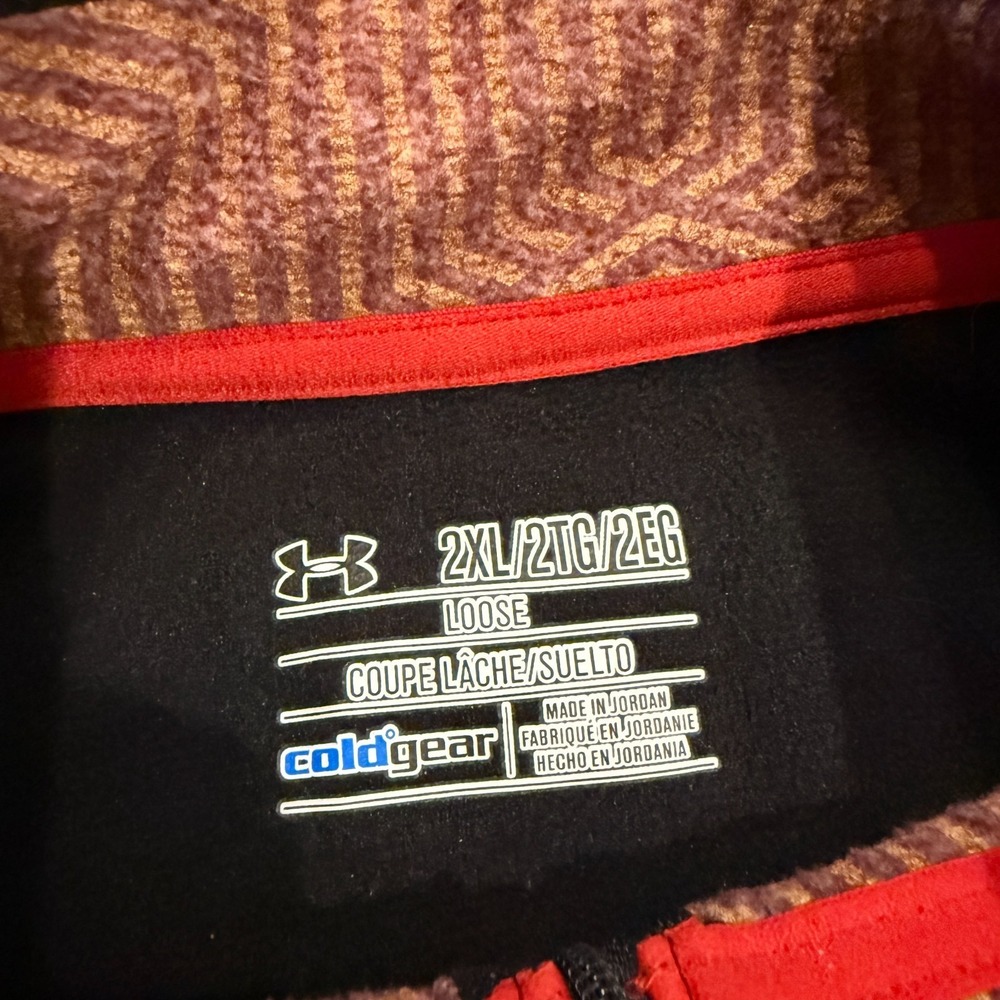 Under Armour Cold Gear Mens Pullover Maroon Black Fleece 1/4 Zip Performance 2XL - Picture 3 of 6